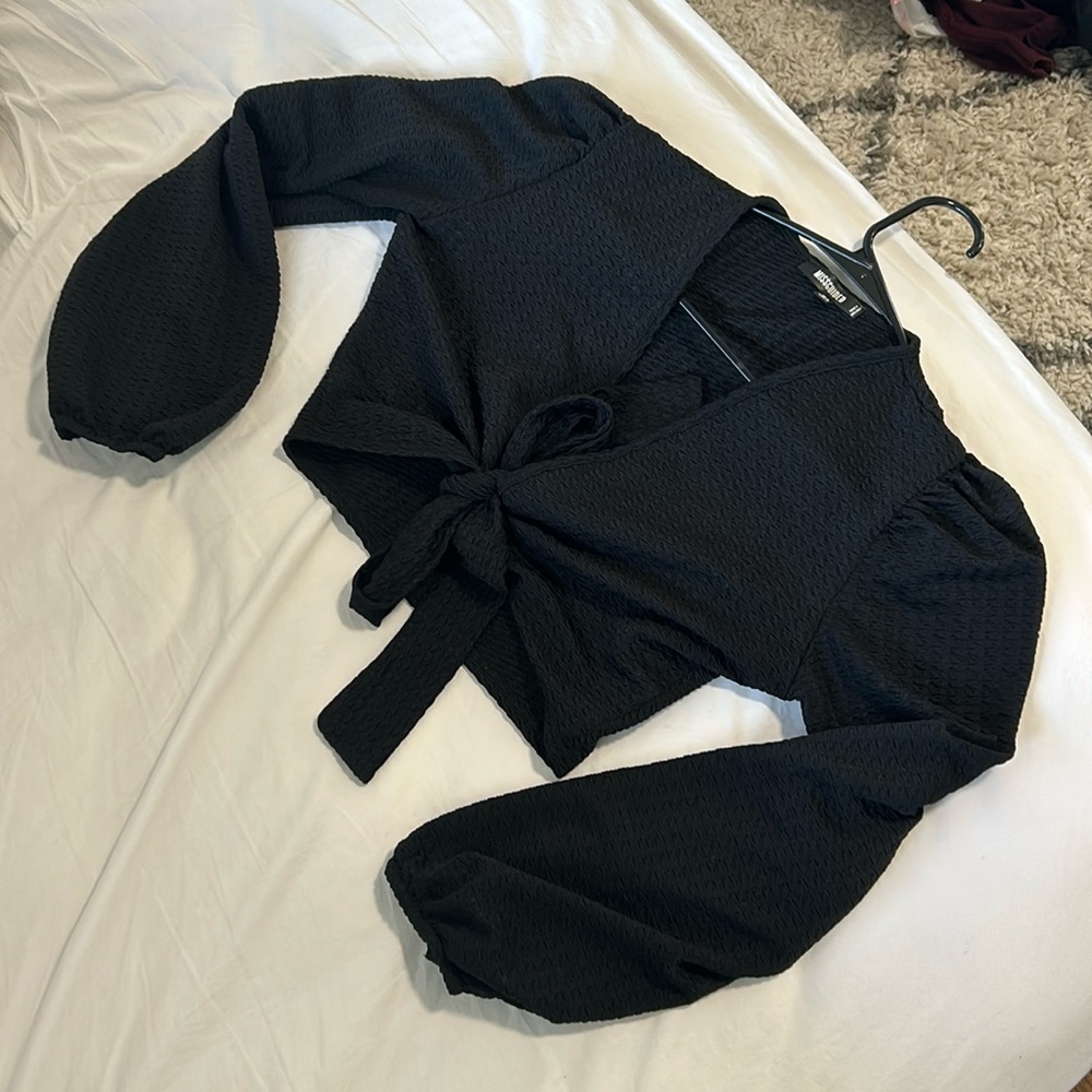 Missguided front tie long sleeve/blouse
